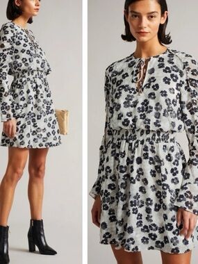 Ted Baker London White Mini Dress with Black Floral Motif